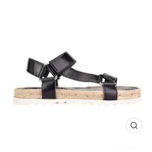Marc Fisher - black patent leather espadrille sandals with rubber bottom, 8.5